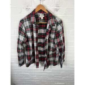 L.L. Bean Women's Relaxed Fit Flannel Shirt Long Sleeves Plaid Multi Size Large